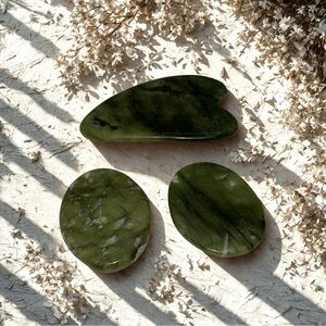 Nephrite Jade Gua Sha Tool + Cooling Eye Stones Set Natural Stone Facial Massage